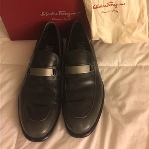 Salvatore ferragamo black n grey slip ons